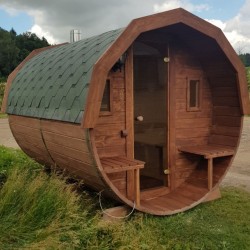 Runde sauna mit Außenterrasse und kleine Bänke 'Barile L-3.0'