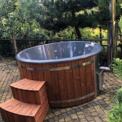 Fiberglass hot tub with integrated furnace and double hydromassage system Ø1.8